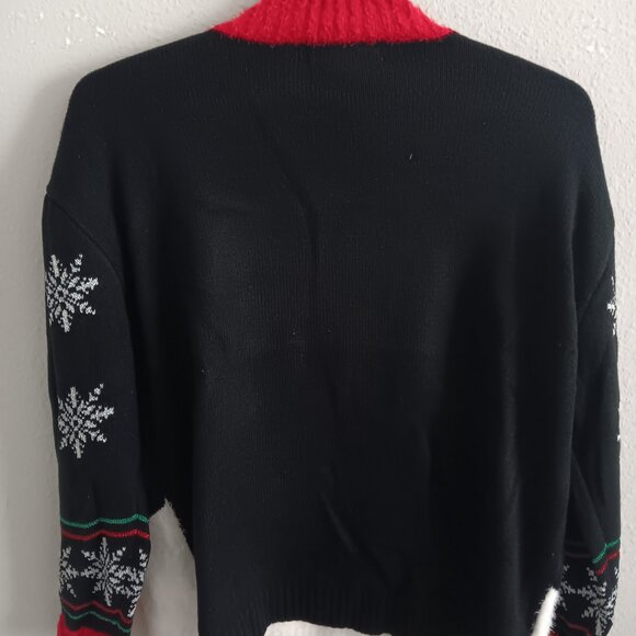 33 Degrees Jolly Christmas Sweater mock Neck Kangaroo , Black Sz L a466903 - Picture 4 of 4